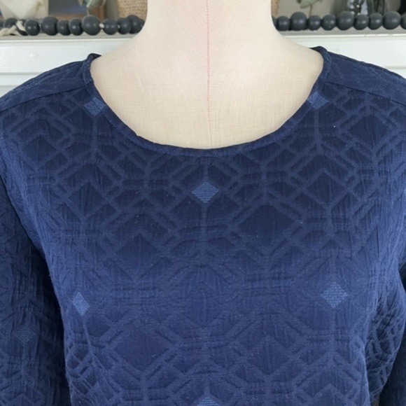 J. Crew Textured Boxy Navy Pull Over Top with Zipper Elements - Picture 3 of 12